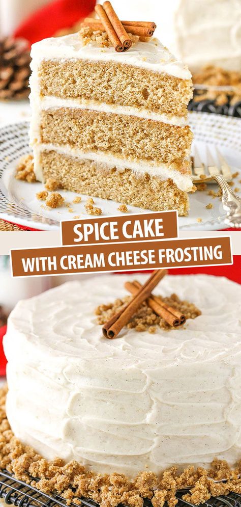 Spice Cake From White Cake, Layered Spice Cake Recipes, Fluffy Spice Cake, Spice Cake Frosting Ideas, Cream Cheese Frosting For Spice Cake, Cinnamon Spice Cake Recipes, All Spice Cake Recipe, Vanilla Spice Cake, Spice Cake Decoration