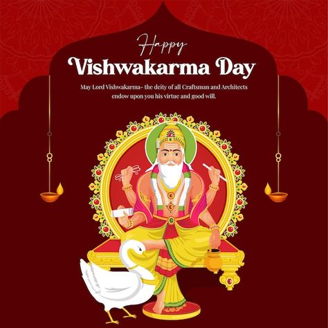 Hindu god vishwakarma an architect and d... | Premium Vector #Freepik #vector #background #design #happy #india Vishkarma Puja, Vishwakarma Puja, Sport Wear, Track Pants, Success Business, Vector Illustration, Design