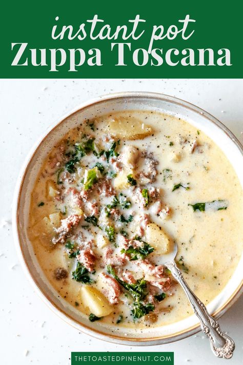 Instant Pot Zuppa Toscana is a copycat Olive Garden soup that can be easily made in your pressure cooker and tastes even better! Instant Pot Zuppa Toscana Soup, Zappa Toscana, Copycat Olive Garden Soup, Chocolate Quinoa Crisps, Instant Pot Zuppa Toscana, Quinoa Crisps, Zuppa Toscana Soup Recipe, Soup Recipes With Ground Beef, Toscana Soup Recipe