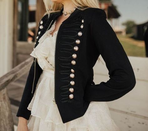 black military jacket Jacket With Skirt, Black Military Jacket, Military Jacket, Fashion Beauty, Outfit Inspirations, Fashion Inspo, Skirt, Hair, Beauty