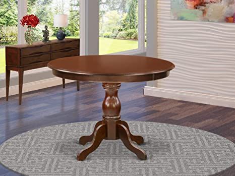 East West Furniture HBT-MAH-TP Table, Round Beautiful Dining Room Table, Dinette Table, Mid Century Dining Table, Wood Dining Room Table, Round Pedestal Dining, Round Pedestal Dining Table, Modern Kitchen Tables, Round Kitchen Table, Kitchen Table Wood