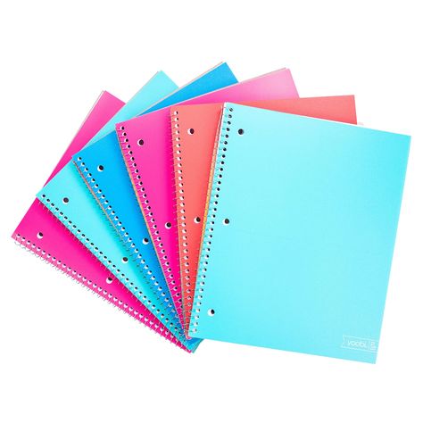 PRICES MAY VARY. Bring the Good Vibes to School: This pack of six college-ruled notebooks includes a variety of fresh colors, including aqua blue, pink and sky blue; complete assignments, jot down ideas, store handouts and more in style Binder-Compatible 1-Subject Notebooks: Built to withstand wear and tear, these spiral bound notebooks can be inserted into a binder or used alone; they include two interior paper pockets to organize loose papers, worksheets and notes 100 Perforated 3-Hole Punched Preppy School Supplies, College Notebook, Pretty School Supplies, Three Hole Punch, College Supplies, Notebook Set, Paper Pocket, Perforated Paper, Ruled Paper