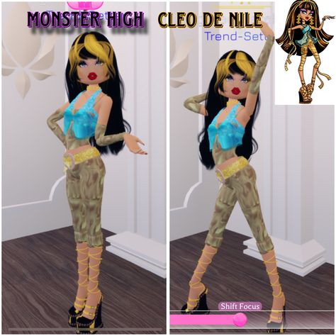 #roblox #dresstoimpress #outfits #fashion #roblodresstoimpress #robloxoutfitideas #monsterhigh #dolls #dresstoimpressideas #cleodenile Di Monster High, Cleo De Nile Dress To Impress, Dresstoimpress Outfits, Monster High School, Roblox Dress, Roblox Skins, Dti Fits, Dti Ideas, Aesthetic Roblox Royale High Outfits