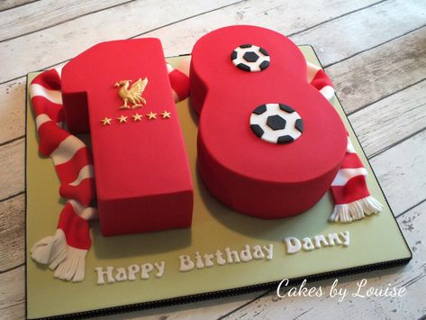 No.18 Liverpool FC theme Lfc Cake, Boys 18th Birthday Cake, Liverpool Cake, Fisherman Cake, Numbers Cake, Soccer Birthday Cakes, Football Board, 18th Cake, Soccer Cake