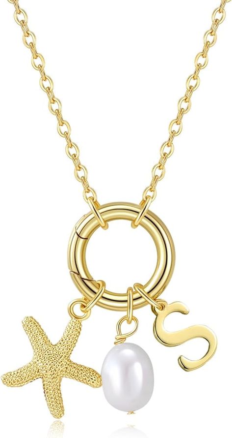 Amazon.com: Gold Charm Necklace for Women 14K Gold Plated Initial Necklace Dainty Letter Pearl Starfish Pendant Necklaces for Women Trendy Gold Summer Beach Jewelry : Clothing, Shoes & Jewelry Trendy Charm Necklace, Summer Beach Jewelry, Jewelry Clothing, Starfish Pendant, Gold Charm Necklace, Jewellery Ideas, Necklace Dainty, Letter Necklace, Necklaces For Women