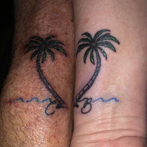 Tree Heart Tattoo, Couple Tat, Tropical Tattoo, Palm Tree Tattoo, Couple Silhouette, Silhouette Tattoos, Tasteful Tattoos, Hold My Hand, Tree Tattoo