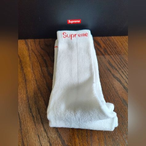 Selling Supreme X Hanes Crew Socks Brand New! Never Been Worn! One Pair! Athletic Socks, White Sock, Crew Socks, Red White, Socks, Man Shop, Brand New, Red, White