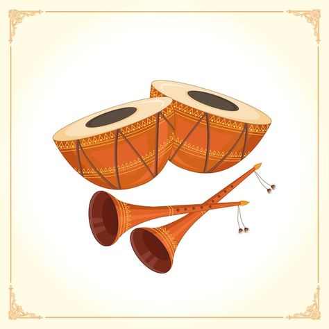 Wedding dhol with shehnai illustration | Premium Vector #Freepik #vector #instrument #drum #percussion #musical-instrument Dhol Instrument, Drums Cartoon, Drum Drawing, 1st Birthday Wishes, Hindu Wedding Invitation Cards, Indian Musical Instruments, Wedding Vector Art, Photoshop Ideas, Indian Classical Music