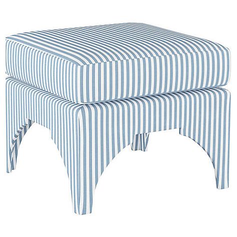 Ottomans, Benches & Poufs | One Kings Lane Blue Ottoman, Blue Cottage, Garden Stool, Pillow Top, Blue Ivory, Striped Linen, Stylish Home, Linen Clothes, Traditional House