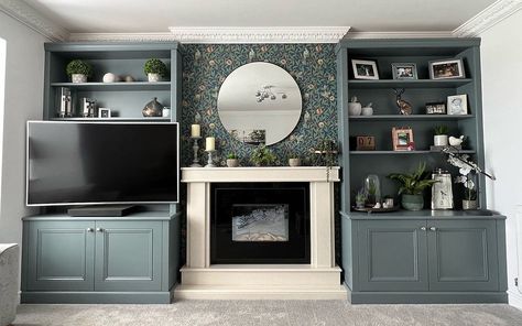 Alcove Cabinetry & Shelving Specialists Alcove Shelves Living Room, Shelving Fireplace, Tv Shelving, Alcove Ideas Living Room, Alcove Ideas, Alcove Units, Tv Above Fireplace, Alcove Shelves, Victorian Rooms