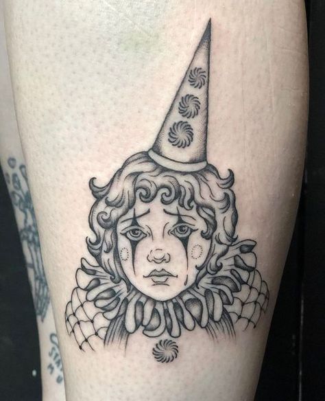 Black And White Clown Tattoo, Clown Hat Tattoo, Pierott Clown Tattoo, Happy Clown Tattoo, Clown Eye Tattoo, Clown Tattoo Simple, Vintage Clown Tattoo, Harlequin Tattoo, Small Clown Tattoo