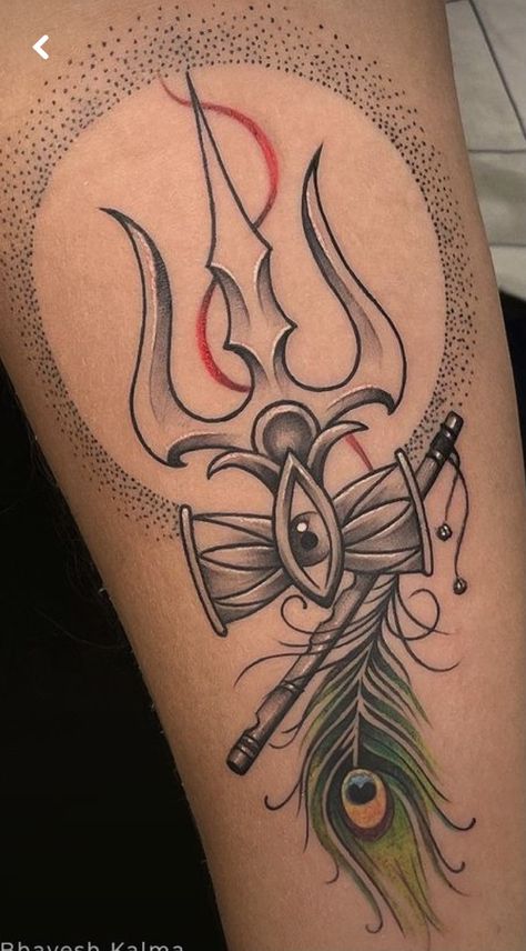 Mor Pankh Tattoo, 00:00 Tattoo, Mandala Tattoo Sleeve Women, Maa Tattoo Designs, Om Shiva, Maa Tattoo, Trishul Tattoo Designs, Ganesh Tattoo, Trishul Tattoo