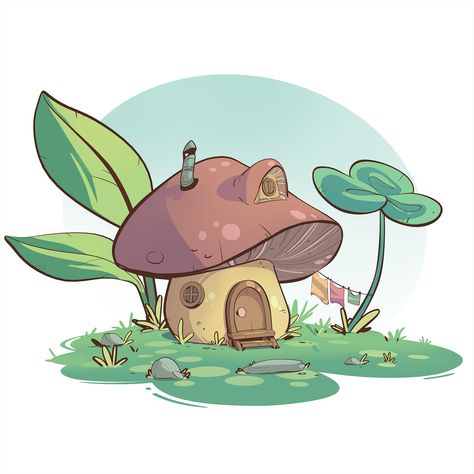 ArtStation - Mushroom House, Puneet Jagwani Mushroom Village Drawing, Mushroom House Illustration, Mushroom Building, Mushroom House Drawing, Mushroom Town, Fairy House Drawing, Mushroom Land, Fairy Mushroom House, Mushroom Village