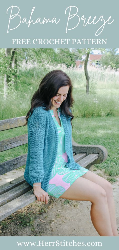 Are you looking for free crochet cardigan pattern for beginners? Then, the lightweight, size-inclusive Bahama Breeze cardigan is just the project for you! This shoreline-inspired cardigan is the perfect garment to reach a cool summer night out. Made with lightweight DK yarn, its breezy design is ideal for sundown walks on the beach. Crochet Sweater Dk Yarn Free Pattern, Free Crochet Cardigan Patterns For Women, Crochet Summer Cardigan, Nautical Crochet, Homemade Clothing, Crochet Apparel, Crocheted Clothes, Crochet Garments, Crochet Lingerie