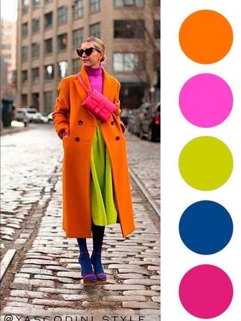 Blocking Colors Outfit, Tetradic Color Scheme Fashion, Bold Color Combinations Outfit, Colour Blocking Fashion 2023, Color Block Combinations, Fun Color Combinations Outfits, Winter Outfits Bright Colors, Color Blocking Palette, Fashion Colours 2023