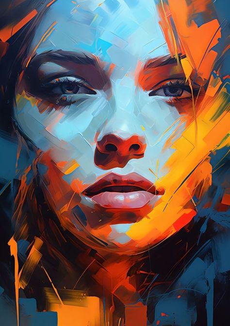 Uv Poster, Orange Wall Decor, Orange Painting, Portraiture Painting, Orange Hues, Color Making, Female Art Painting, Pop Art Wallpaper, Woman Art