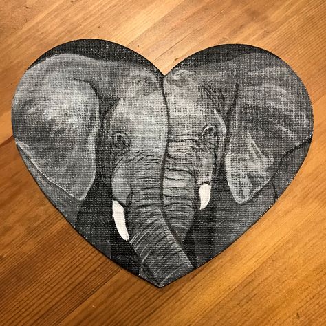 Elephant Drawing Realistic, Heart Shaped Canvas Painting Ideas, Elephant Drawing Cute, Heart Canvas Painting Ideas, Elephant Family Drawing, Acrylic Heart Painting, Heart Shaped Canvas, Elephant Drawings, Violin Tattoo