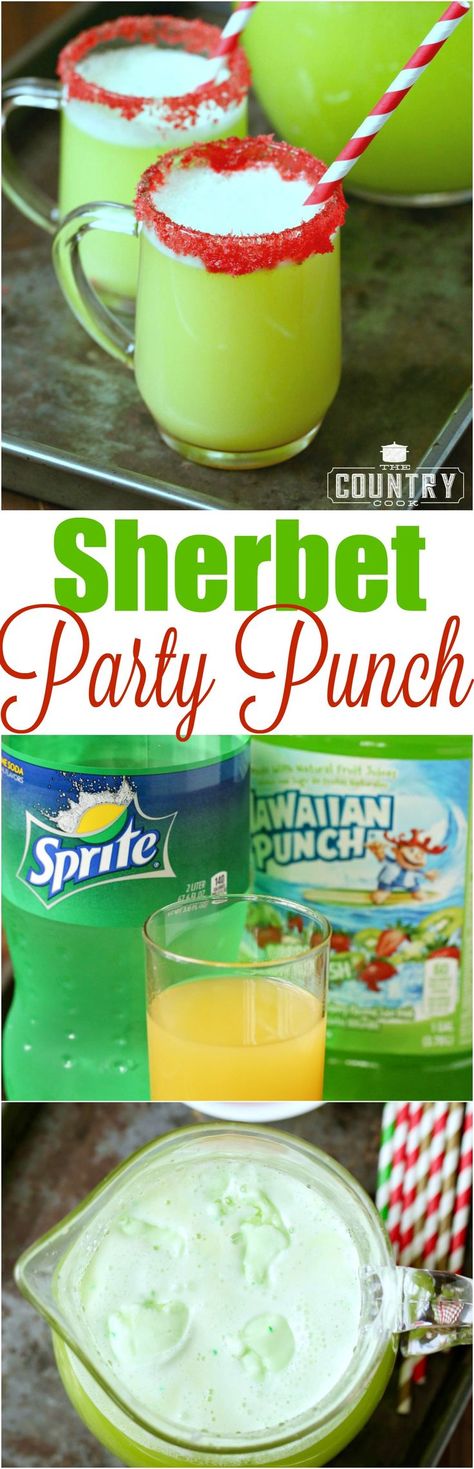 Holiday Party Sherbet Punch recipe from The Country Cook. This is our favorite party punch. Good for any occasion! Punch Party, Sherbet Punch Recipes, Sherbet Punch, Party Drinks Alcohol, Punch Drinks, Grinch Party, Holiday Punch, Country Cook, Punch Recipe