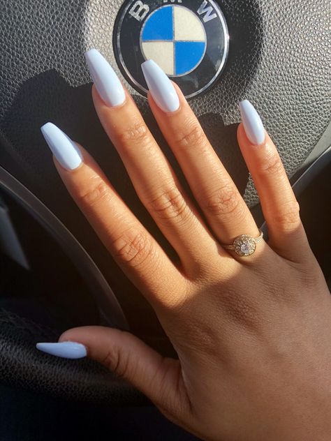 Light Blue Nails Acrylic Coffin, Coffin Acrylic Nails Light Blue, Super Light Blue Nails, Plane Color Nails, Light Blue Coffin Nail Ideas, Basic Nails Blue, Ballerina Blue Nails, Baby Blue Acrylic Nails Coffin, Coffin Light Blue Nails