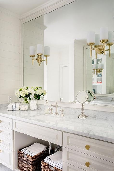 J Design, Bath Mirror, Master Bath Remodel, White Vanity Bathroom, Transitional Bathroom Vanities, Home Luxury, Bathroom Remodel Designs, 아파트 인테리어, Bathroom Redo