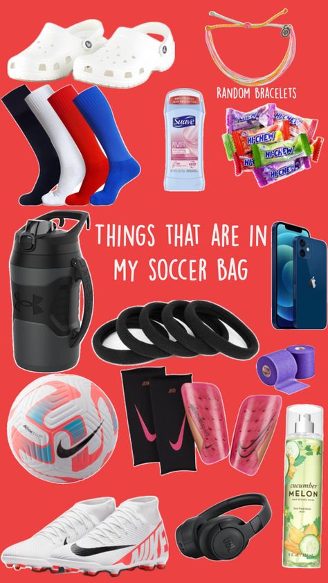 it’s kinda essential to have these things. their are also random bracelets bc i always forget to take them off before lol. Soccer Backpack, Soccer, Backpacks, Football