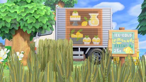 Acnh Truck Code, Acnh Truck Design Code, Acnh Lemonade, Acnh Food Truck Design Code, Lemonade Truck, Acnh Strawberry, Animal Crossing Fish, Acnh Design, Sparkling Cider