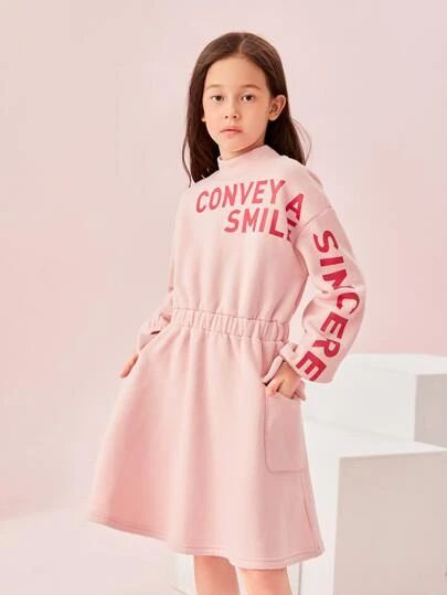 Girl Sweatshirt Dresses | Fashion Girl Sweatshirt Dresses | SHEIN USA Childrens Fashion Trends, Girls Sweatshirt Dress, Sweatshirt Dresses, Kidswear Girls, Body Con Dress Outfit, Kids Sportswear, Dresses Shein, Mock Neck Sweatshirt, Sporty Dress