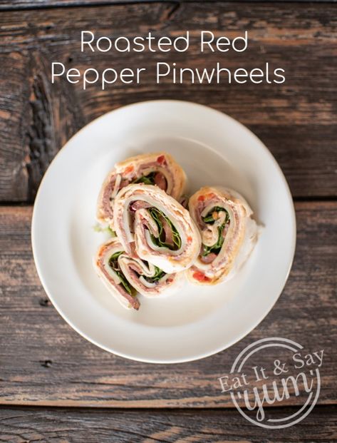 Roasted Red Pepper Pin Wheels | Eat It & Say Yum Turkey Pinwheels, Turkey Roll, Red Pepper Recipes, Turkey Roll Ups, Pin Wheels, Sliced Roast Beef, Pinwheel Appetizers, Snack Lunch, Roasted Red Pepper