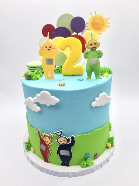 Tellie Tubbies Cake, Telly Tubbies Cake, Teletubbies Cake Topper Printable, Teletubbies First Birthday Party, Tellytubbies Cake, Teletubbies Party Ideas, Teletubbies Birthday Party, Teletubbies Birthday, Teletubbies Cake