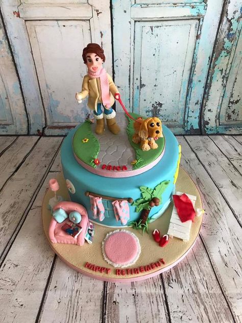 Lady walking dog birthday cake by The Cake Room NI 60th Birthday Cake For Ladies, Female Birthday Cake, Lady Walking Dog, Cake For Mum, Birthday Cake For Mum, 70 Cake, Guitar Birthday Cakes, Cakes For Ladies, Birthday Cake Dog