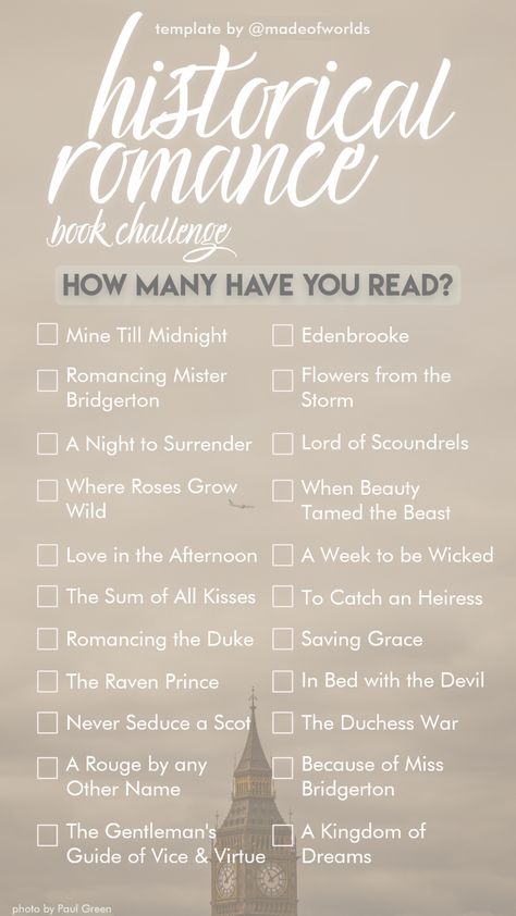 Historical Fiction Novels Romances, Historical Fiction Romance Books, Romance Book Checklist, Romance Book Challenge, Book Challenge Template, Romance Reading Challenge, Historical Romance Movies, Best Historical Romance Novels, Reading Checklist