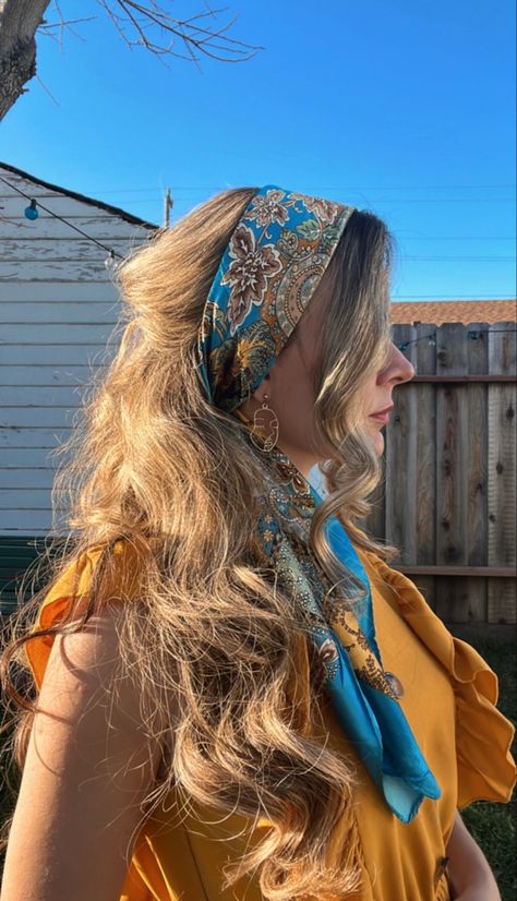 Head Scarf Headband, Pirate Scarf Hair Head Wraps, Festival Head Scarf, 70s Hair Scarf, Charis Core, 70s Fashion Hairstyles, 70s Headband, 70s Head Scarf, Doctor Motivation