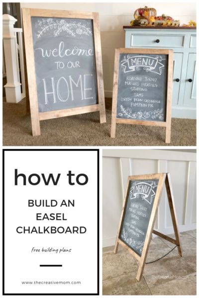 Display Easel Diy, Make A Chalkboard Sign, Diy Easel For Wedding Sign, Making An Easel Diy, How To Build An Easel Stand, How To Build An Easel, Diy Chalkboard Easel Sign, Chalkboard Easel Diy, Diy Sign Easel