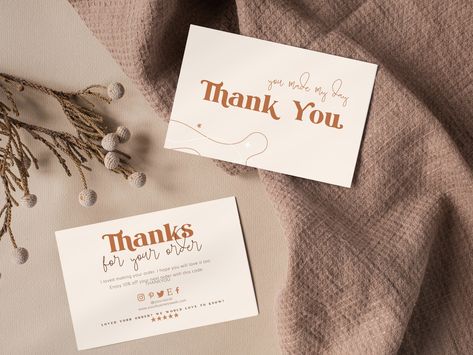 Brown Thank You Cards, Business Thank You Notes, Editable Birthday Cards, Card Templates Printable, Thank You Card Design, Small Business Packaging Ideas, Printable Business, Business Packaging, Thank You Postcards