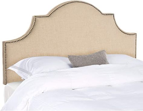 Hemp Linen Upholstered Arched Headboard - Brass Nailhead (Full) Beige Nautical Coastal Transitional Fabric Finish Headboards For Beds Upholstered, Nailhead Headboard, Safavieh Furniture, Arched Headboard, Headboard Styles, Wedgwood Blue, Wingback Headboard, Bedroom Essentials, Queen Headboard