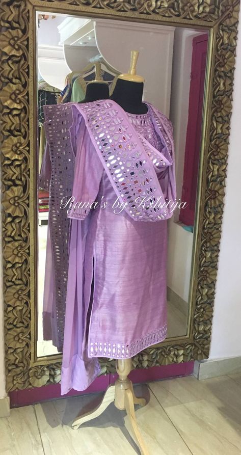 Mirror Work On Suit, Mirror Work Salwar Suits, Lavender Suits For Women, Mirror Work Suits Design, Lavender Salwar Suit, Lavender Colour Suit, Lavender Suit, Mirror Work Dupatta, Suits For Women Indian