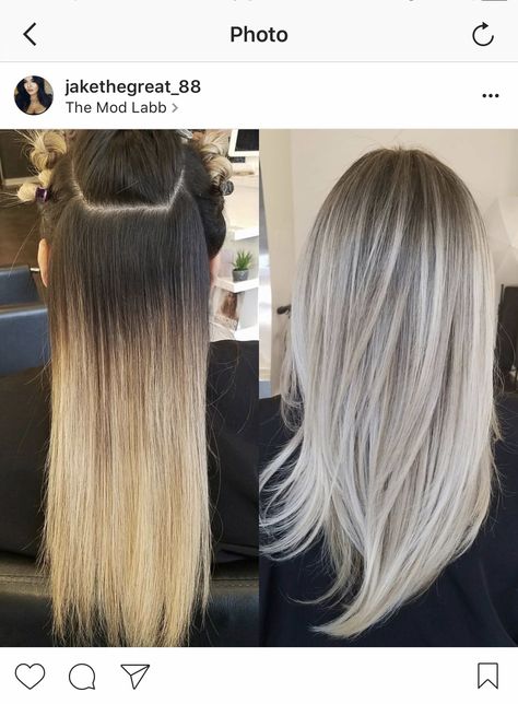 Platinum To Balayage Before And After, Platinum Blonde Foils, Ash Blonde Hair Color Ideas, Blonde Foils, Baylage Hair, Ash Blonde Hair Colour, Gray Hair Growing Out, Gray Hair Highlights, Hair Upstyles