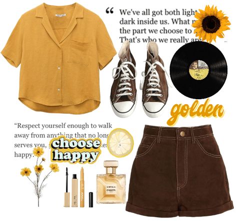 Suncore Aesthetic Outfits, Honey Core Aesthetic Outfits, Sunshine Girl Aesthetic Outfits, Bee Aesthetic Outfit, Sun Outfit Aesthetic, Sun Aesthetic Outfit, Artsy Girl Aesthetic Outfits, Honeycore Outfits, Arthoe Outfit