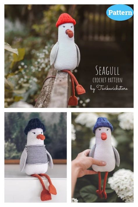 Amigurumi Seagull Crochet Pattern Amigurumi Seagull, Seagull Crochet, Large Stuffed Animals, The Seagull, Toy Crochet, Robin Bird, Knitted Toys, An Animal, Knitting Crochet