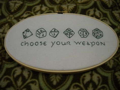 RPG Nerd Embroidery, Cross Stitch Embroidery Patterns, Embroidery Patterns Ideas, Geeky Craft, Nerd Crafts, Embroidery Tips, Geek Crafts, Patterns Ideas, Dice Set