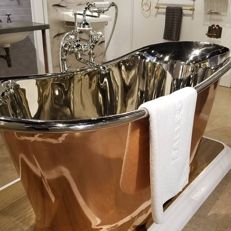 We've put in a group order at @drummonds_bathrooms. One copper bathtub per person and oh that nickel lining . #designhounds with @thenkba @kbis_official Drummonds Bathrooms, Copper Bathtub, Luxurious Bathrooms, Copper Tub, Copper Bath, Copper Bathtubs, Spa Retreat, Soaking Tub, Handmade Copper