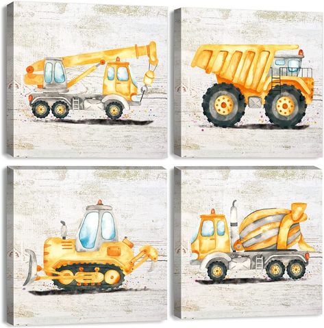 Construction Car Wall Art Boys Room Decor Cartoon Truck Tractor Digger Canvas Pictures for Toddler Boy Bedroom Watercolor Cute Posters Vehicle Theme Paintings Nursery Artwork Decorations 12x12”4Pcs Watercolor Tractor, Bedroom Watercolor, Playroom Artwork, Cartoon Truck, Toddler Boy Room, Construction Room, Boys Room Wall Decor, Theme Painting, Toddler Boy Room Decor