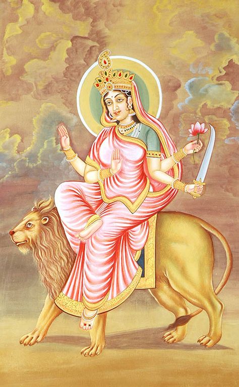 Katyayani Nava Durga Katyayani Devi, Goddess Katyayani, Lord Durga, Indian Culture And Tradition, Durga Painting, Happy Navratri Images, Shakti Goddess, Rudraksha Beads, Durga Images