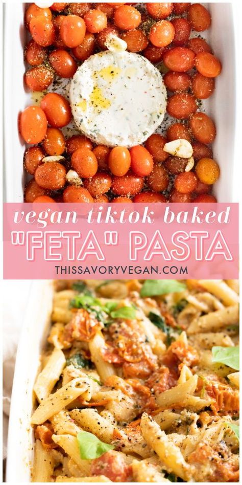 Vegan Baked Feta Pasta, Vegan Tiktok Recipes, Vegan Feta Pasta, Vegan Feta, Baked Feta Pasta, Viral Recipes, Vegan Feta Cheese, Baked Feta, Vegan Baked