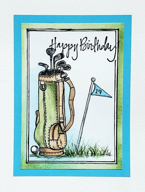 Golf Drawing Ideas, Male Watercolor Birthday Cards, Watercolor Golf Art, Watercolor Birthday Cards For Men, Golf Watercolor, Train Cards, Artsy Cards, Golf Artwork, Happy Birthday Wishes Pics