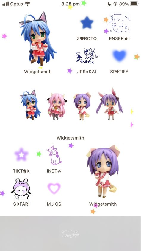 Lucky Star Homescreen, Star Homescreen, Lucky Star Anime, Ios 16 Homescreen, Widget Ideas, Wallpaper Ios, Iphone Wallpaper Ios, Phone Inspo, Ios 16