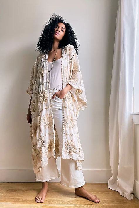 Flora Crochet Kimono | Free People Kimono Over Dress, Ramadan Edit, Bohemian Cardigan, Free People Kimono, Crochet Kimono, Kimono Floral, Embroidered Kimono, Kimono Duster, 2019 Fashion