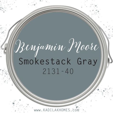 Smokestack Gray 2131-40 by Benjamin Moore is the perfect paint color to inspire your fixer upper transformation! Benjamin Moore Paint Colors are some of our favorite paint colors that we use on our flips, new builds & renovations! Check out more of this Benjamin Moore paint color featured in a fixer upper inspired design on our BLOG! Blue Gray Benjamin Moore Paint Colors, Gray Blue Benjamin Moore, Benjamin Moore Blue Gray Paint Colors, Smokestack Gray Benjamin Moore, Blue Paint Colors Benjamin Moore, Blue Gray Exterior House Colors, Gray Blue Paint Colors, Reclaimed Wood Mantel, Benjamin Moore Paint Colors