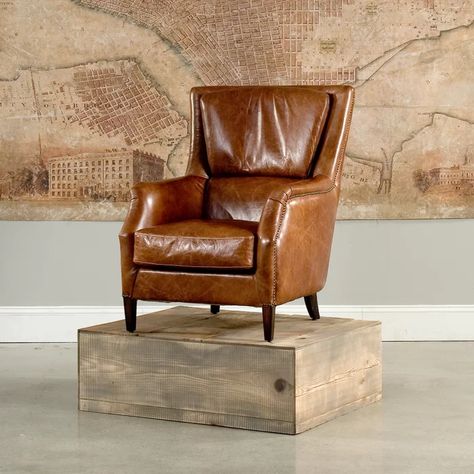 Sarreid Ltd Baker Wingback Chair | Perigold Leather Wingback Chair, Chevron Headboard, Brown Armchair, Leather Wingback, Vanguard Furniture, Set Decor, American Home, Black Floor Lamp, Cyan Design