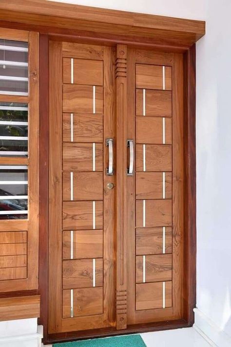 House Main Door Design Double Door, Main Door Design Double Doors, Modern Double Doors Entrance Wood, Man Door Design Modern, Double Main Door Design, Men Door Design Wooden, Double Door Design Wood Modern, Front Double Door Design Wood, Wooden Double Front Doors Modern